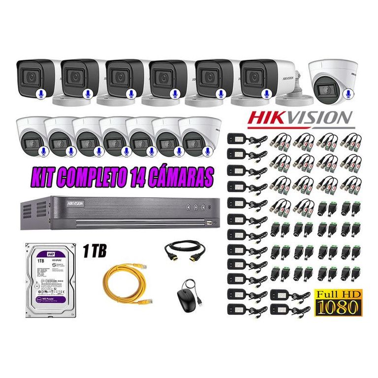 CÁMARAS SEGURIDAD KIT 14 CON AUDIO INCORPORADO FULL HD + DISCO 1TB