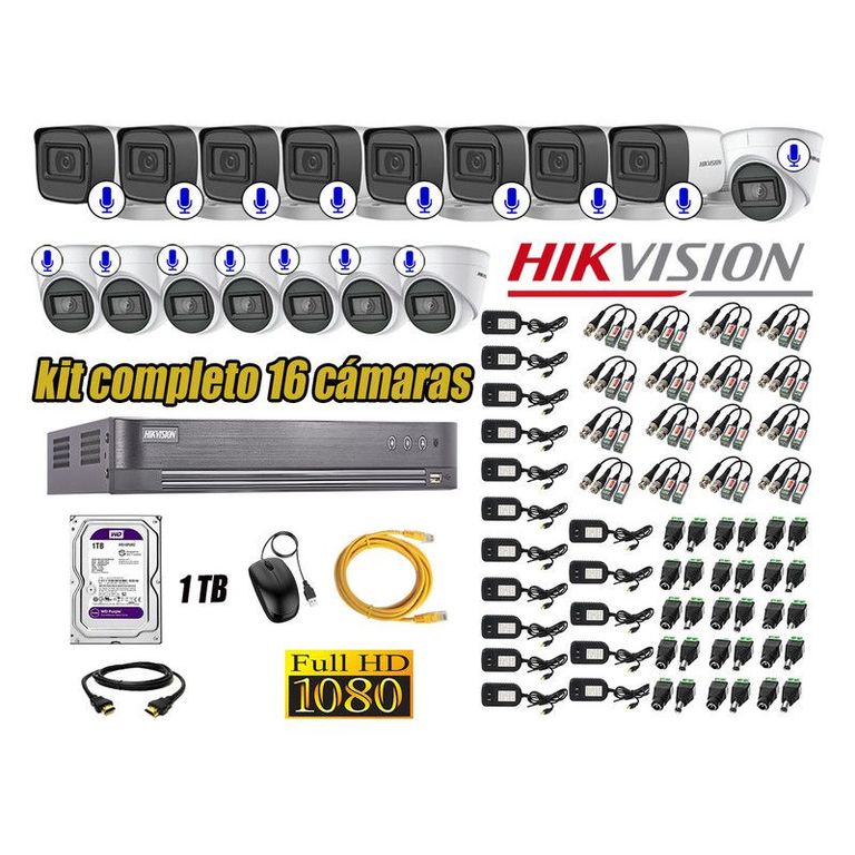 CÁMARAS SEGURIDAD KIT 16 CON AUDIO INCORPORADO FULL HD + DISCO 1TB