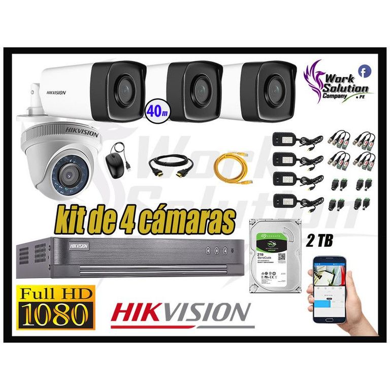 CÁMARAS SEGURIDAD KIT 4 IT3F FULL HD + DISCO 2TB MAYOR ALCANCE P2P