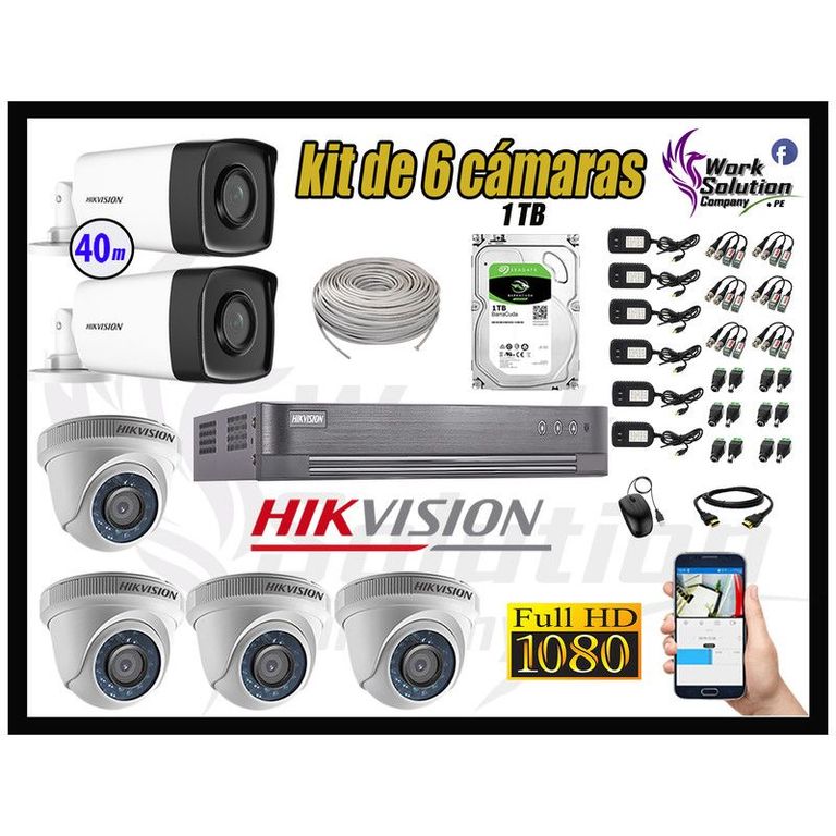 CÁMARAS SEGURIDAD KIT 6 IT3F FULL HD + DISCO 1TB MAYOR ALCANCE P2P