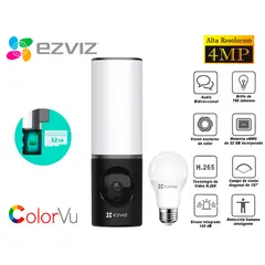 EZVIZ - Cámara Wifi Lc3 2k 4Mp Iluminación Inteligente Sd 32Gb Incorporado + Foco LB1 regalo