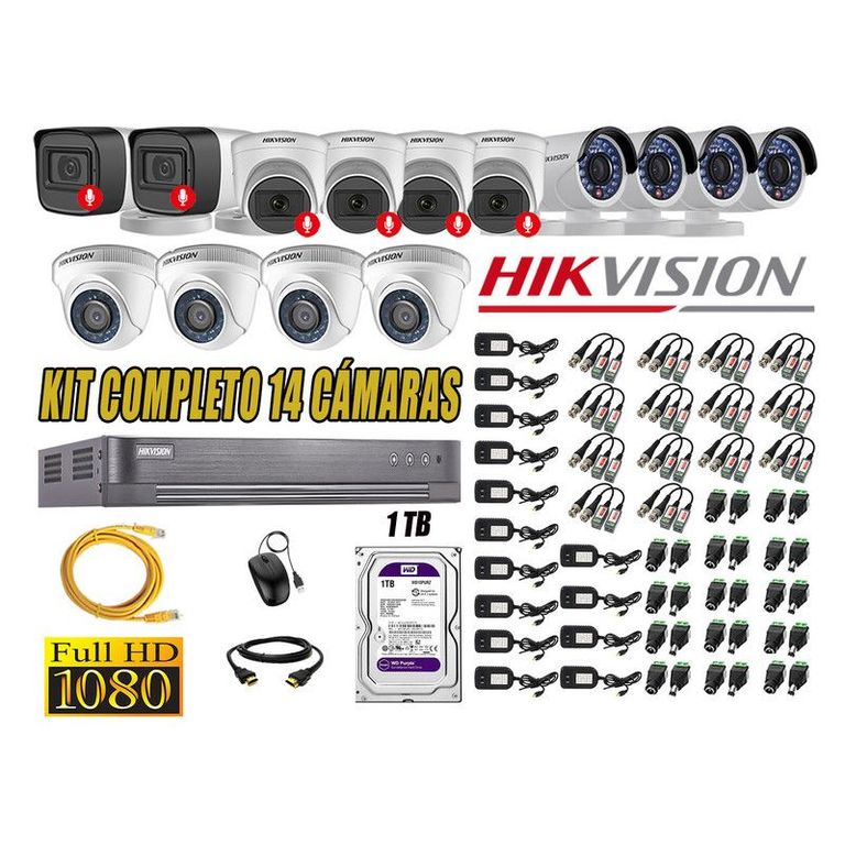 CÁMARAS SEGURIDAD KIT 14 FULL HD 6 CAMARA CONAUDIO 1TB