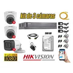 HIKVISION - CÁMARAS SEGURIDAD KIT 3 FULL HD 3 CAMARA CON AUDIO INCORPORADO 500GB