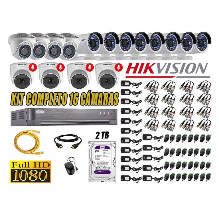 CÁMARAS SEGURIDAD KIT 16 FULL HD 04 CAMARA CON AUDIO INCORPORADO 2TB