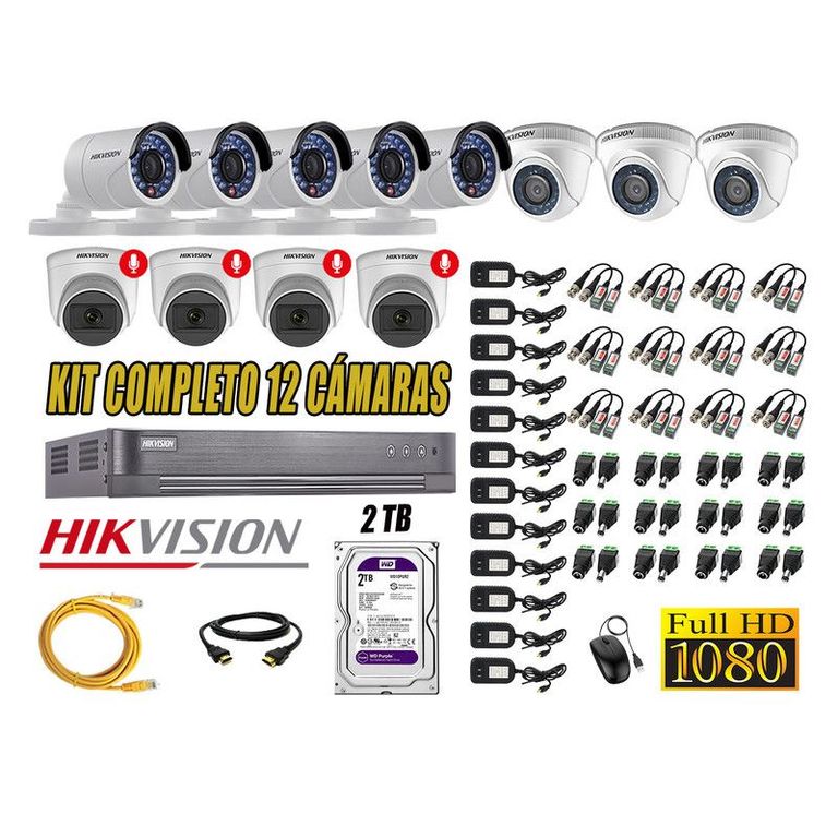 CÁMARAS SEGURIDAD KIT 12 FULL HD 04 CAMARA CON AUDIO INCORPORADO 2TB