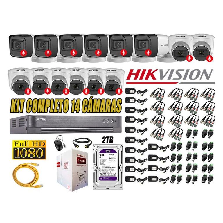 CÁMARAS SEGURIDAD KIT 14 FULL HD 1080P CON AUDIO INCORPORADO 2TB