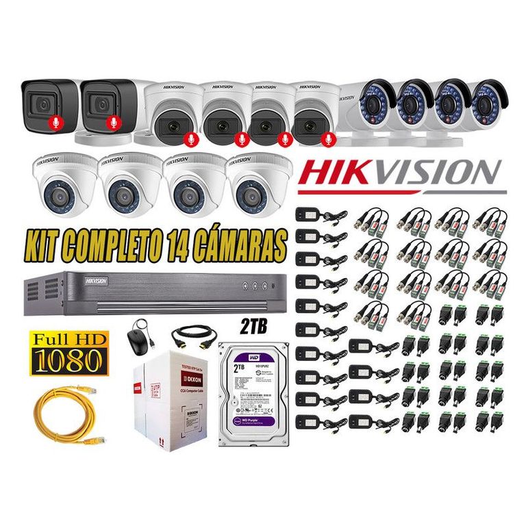 CÁMARAS SEGURIDAD KIT 14 FULL HD 6 CAMARA CON AUDIO 2TB