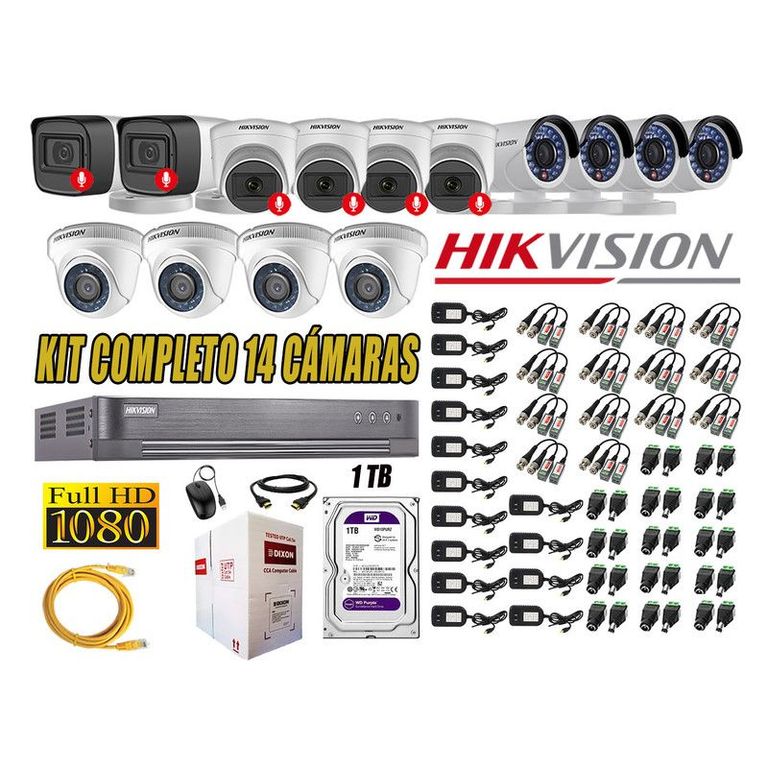 CÁMARAS SEGURIDAD KIT 14 FULL HD 6 CAMARA CON AUDIO 1TB