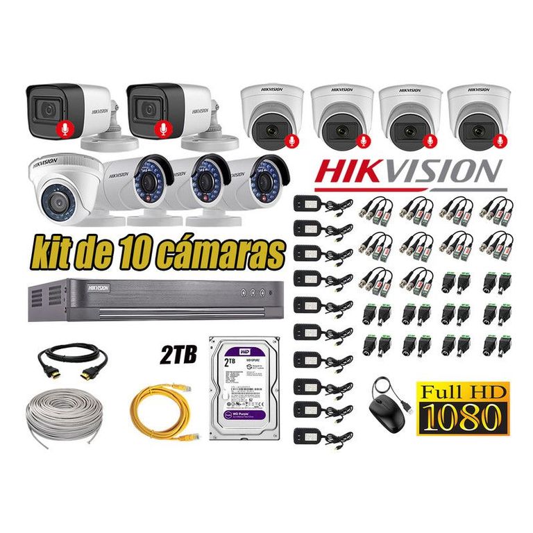 CÁMARAS SEGURIDAD KIT 10 FULL HD 6 CAMARA CON AUDIO 2TB