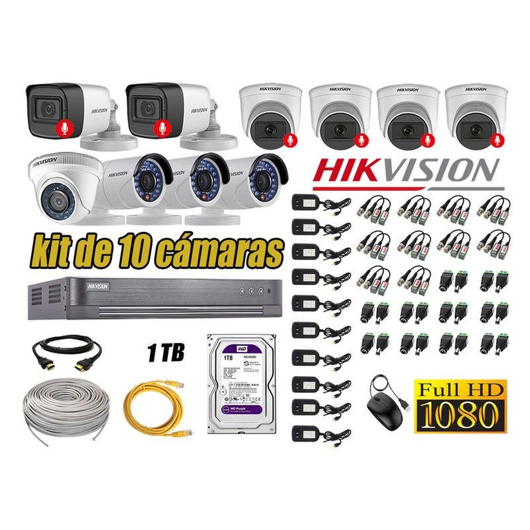 CÁMARAS SEGURIDAD KIT 10 FULL HD 6 CAMARA CON AUDIO 1TB