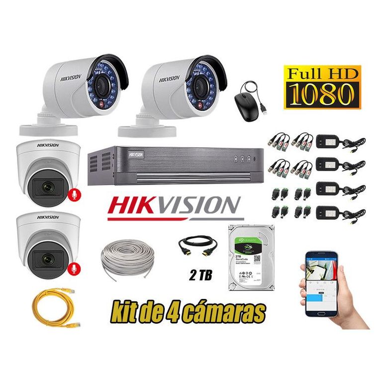 CÁMARAS SEGURIDAD KIT 4 FULL HD 02 CAMARA CON AUDIO INCORPORADO 2TB