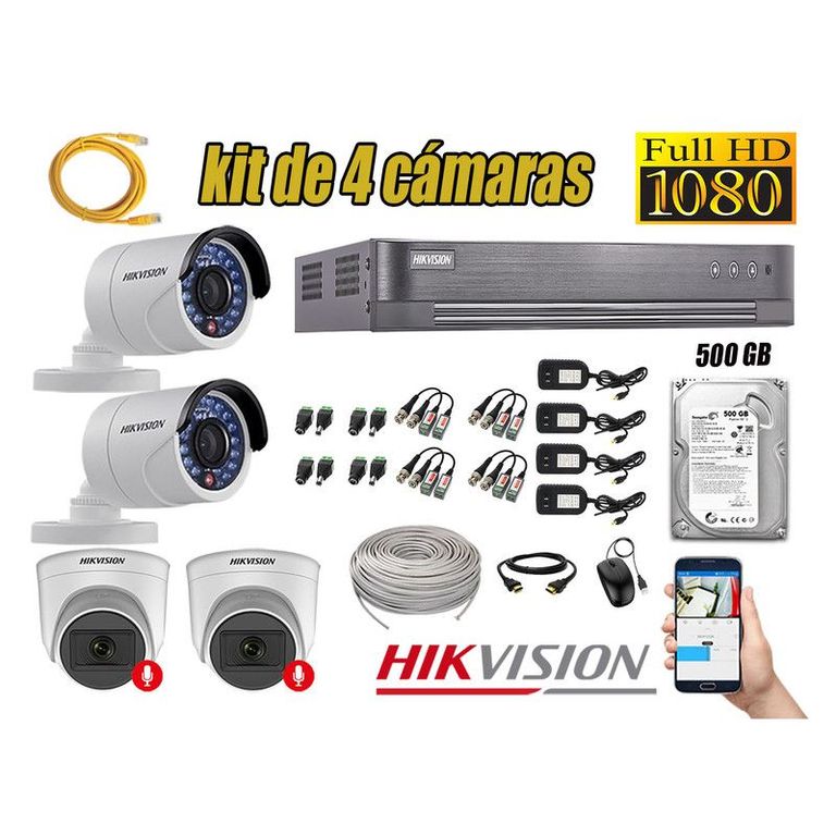 CÁMARAS SEGURIDAD KIT 4 FULL HD 02 CAMARA CON AUDIO INCORPORADO 500GB