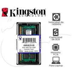 KINGSTON - MEMORIA RAM LAPTOP DDR3 PCL3 1600MHZ 8GB