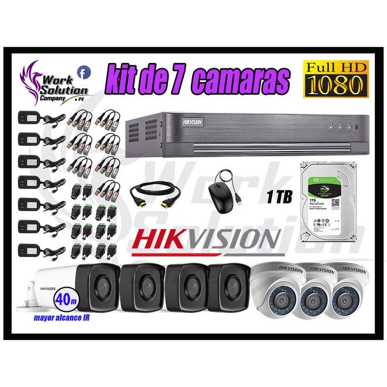 CÁMARAS SEGURIDAD KIT 7 IT3F FULL HD + DISCO 1TB MAYOR ALCANCE P2P
