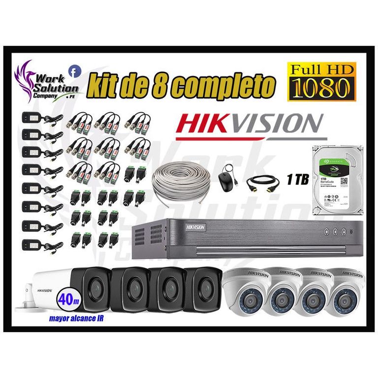 CÁMARAS SEGURIDAD KIT 8 IT3F FULL HD + DISCO 1TB MAYOR ALCANCE P2P