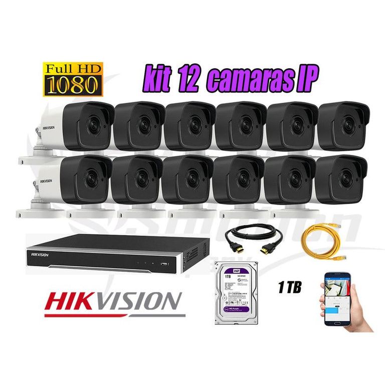 CAMARAS SEGURIDAD KIT 12 IP POE 1080P EXTERIOR + DISCO 1TB WD PURPURA
