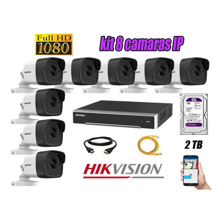 CAMARAS SEGURIDAD KIT 8 IP POE 1080P EXTERIOR + DISCO 2TB WD PURPURA