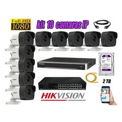 HIKVISION - CAMARAS SEGURIDAD KIT 10 IP 1080P EXTERIOR + DISCO 2TB WD PURPURA