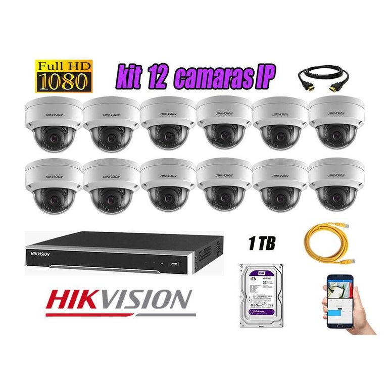 CAMARAS SEGURIDAD KIT 12 IP POE 1080P INTERIOR + DISCO 1TB WD PURPURA