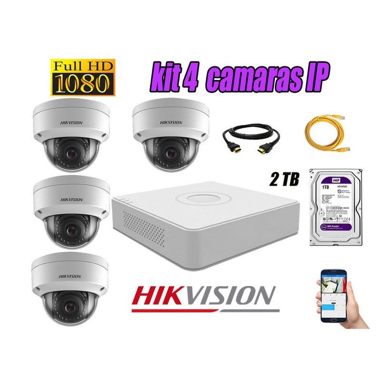 CAMARAS SEGURIDAD KIT 4 IP POE 1080P INTERIOR + DISCO 2TB WD PURPURA
