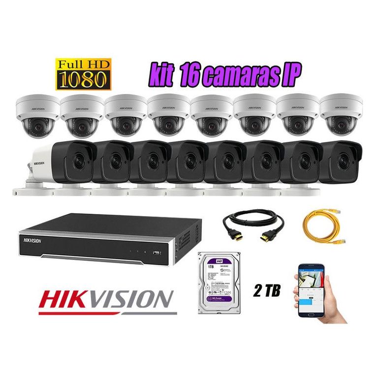 CAMARAS SEGURIDAD KIT 16 IP POE 1080P FULL HD + DISCO 2TB WD PURPURA