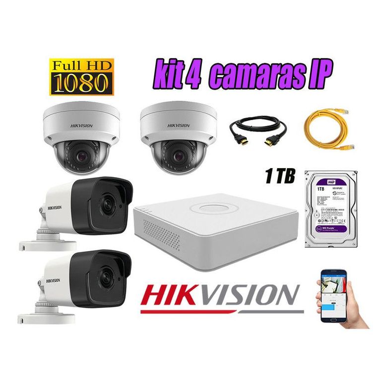 CAMARAS SEGURIDAD KIT 4 IP POE 1080P FULL HD + DISCO 1TB WD PURPURA