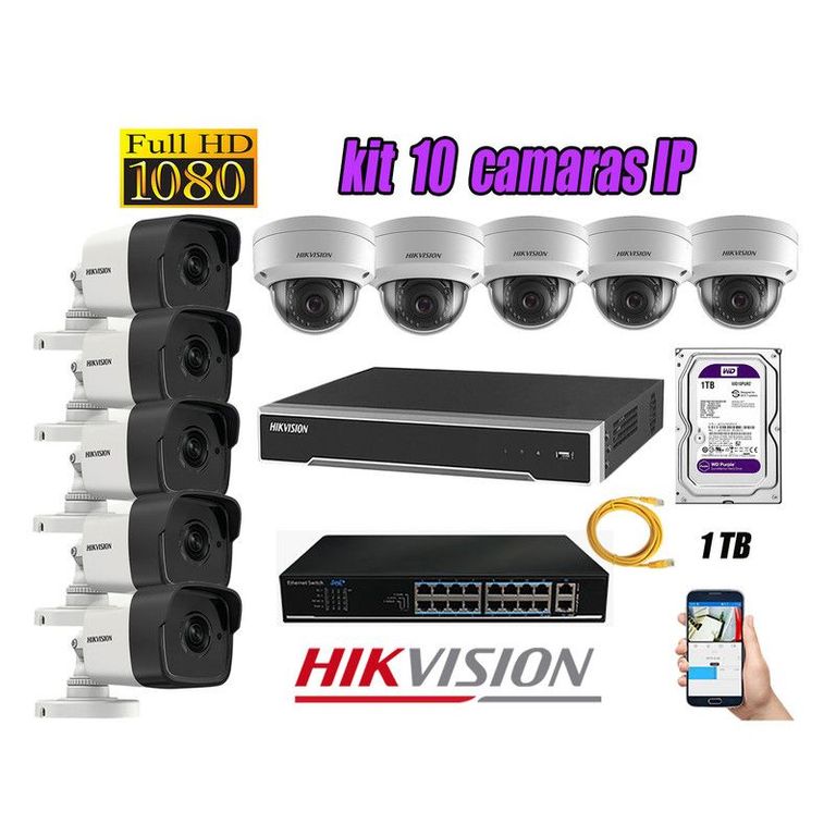 CAMARAS SEGURIDAD KIT 10 IP 1080P FULL HD + DISCO 1TB WD PURPURA