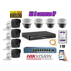 HIKVISION - CAMARAS SEGURIDAD KIT 8 IP 1080P FULL HD + DISCO 1TB WD PURPURA