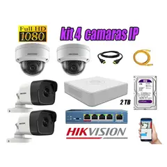 HIKVISION - CAMARAS SEGURIDAD KIT 4 IP 1080P FULL HD + DISCO 2TB WD PURPURA