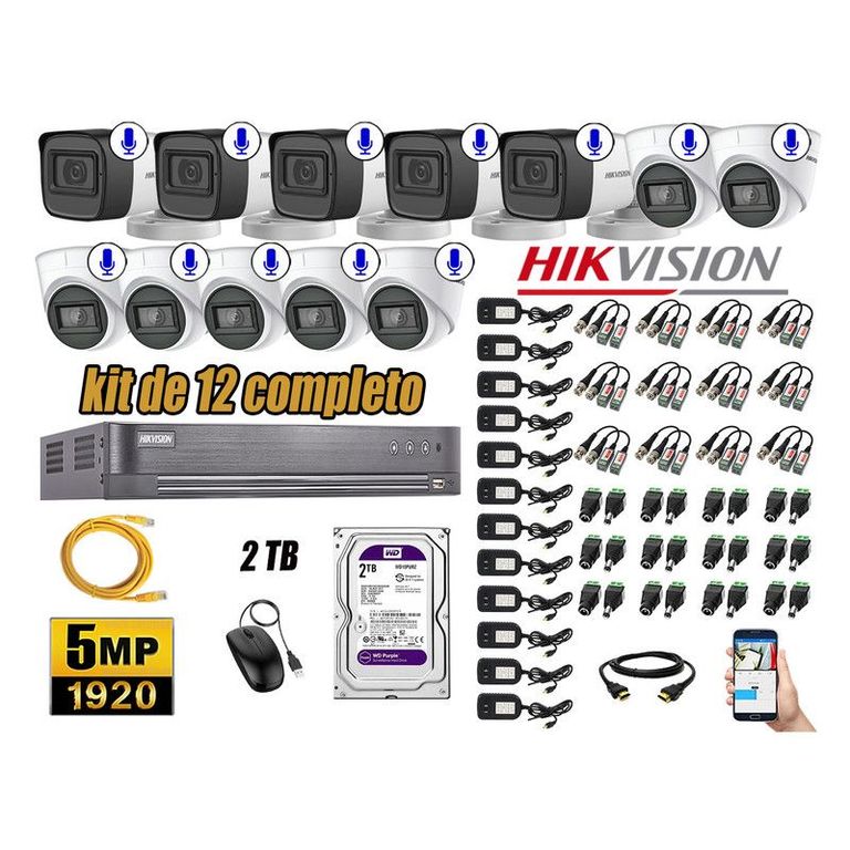 CÁMARAS SEGURIDAD KIT 12 5MP + DISCO WD 2TB AUDIO INCORPORADO P2P HDMI