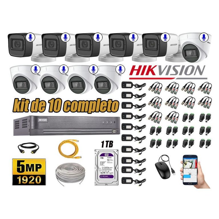CÁMARAS SEGURIDAD KIT 10 5MP + DISCO WD 1TB AUDIO INCORPORADO COMPLETO