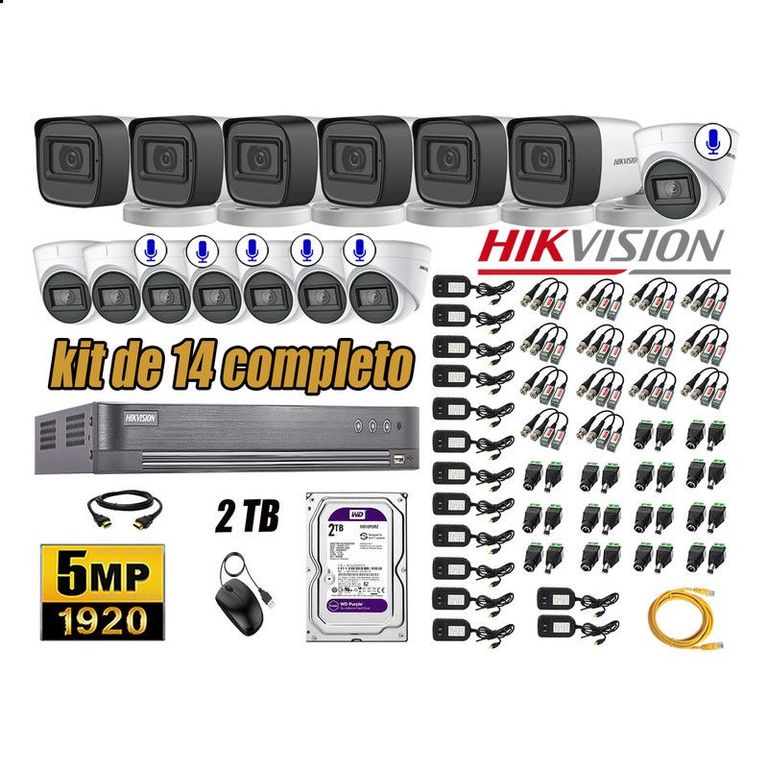 CÁMARAS SEGURIDAD KIT 14 5MP + DISCO WD 2TB - 06 CAMARAS C/AUDIO HDMI