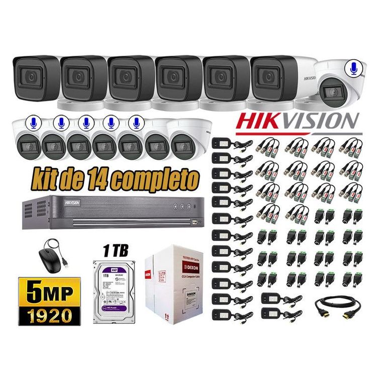 CÁMARAS SEGURIDAD KIT 14 5MP + DISCO WD 1TB 6 CAMARAS C/AUDIO COMPLETO