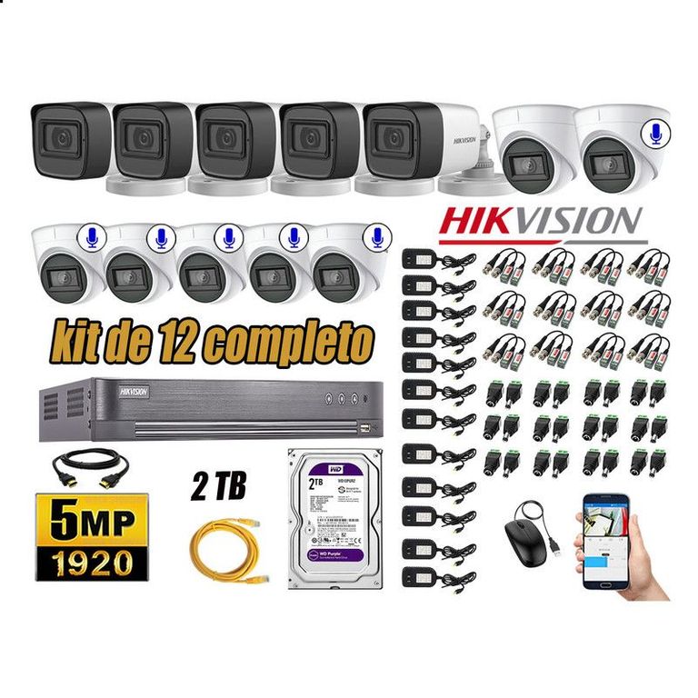CÁMARAS SEGURIDAD KIT 12 5MP + DISCO WD 2TB - 06 CAMARAS C/AUDIO HDMI