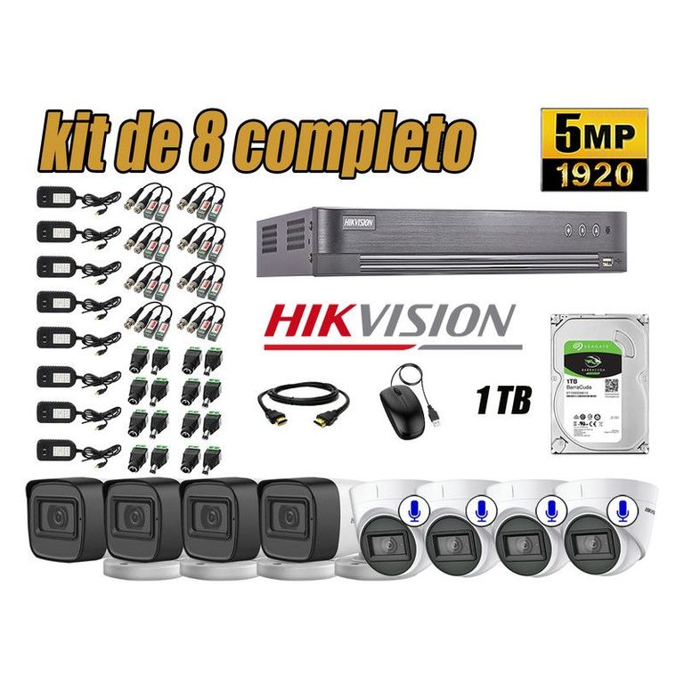 CÁMARAS SEGURIDAD KIT 8 5MP + DISCO 1TB - 04 CAMARAS AUDIO INCORPORADO