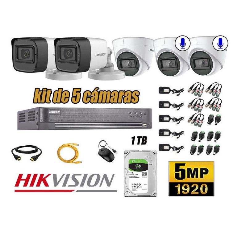 CÁMARAS SEGURIDAD KIT 5 5MP + DISCO 1TB - 02 CAMARAS AUDIO INCORPORADO