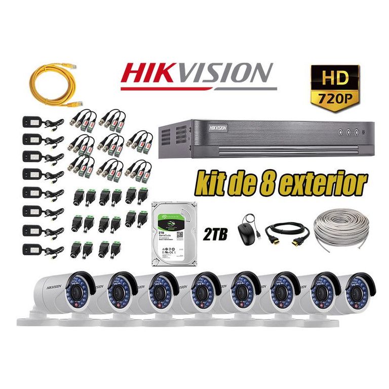 CÁMARAS SEGURIDAD EXTERIOR KIT 8 HD 720P + DISCO 2TB WD P2P