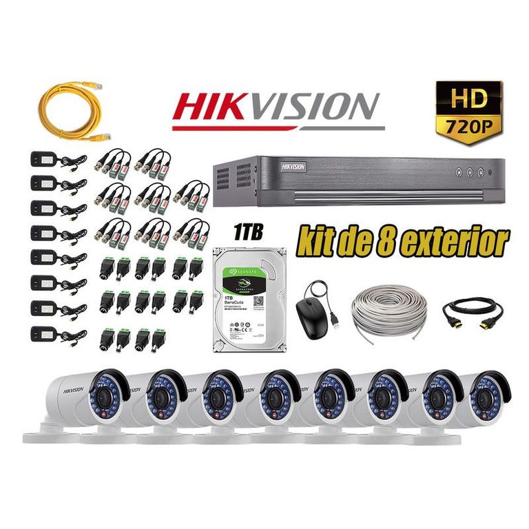 CÁMARAS SEGURIDAD EXTERIOR KIT 8 HD 720P + DISCO 1TB WD P2P