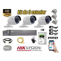 HIKVISION - CÁMARAS SEGURIDAD EXTERIOR KIT 3 HD 720P + DISCO 1TB P2P