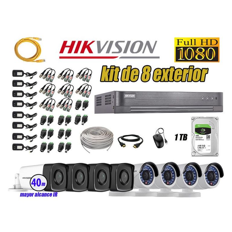 CÁMARAS SEGURIDAD EXTERIOR KIT 8 IT3F FULL HD + DISCO 1TB WD