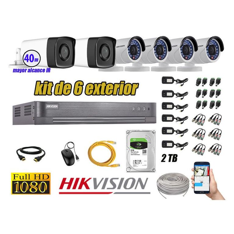 CÁMARAS SEGURIDAD EXTERIOR KIT 6 IT3F FULL HD + DISCO 2TB P2P