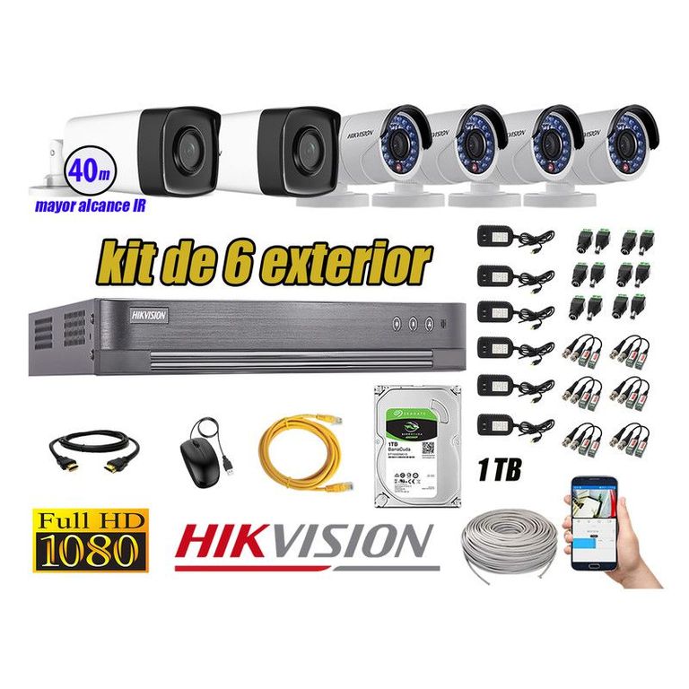 CÁMARAS SEGURIDAD EXTERIOR KIT 6 IT3F FULL HD + DISCO 1TB P2P