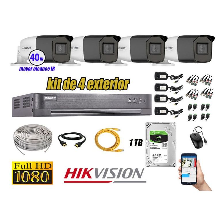 CÁMARAS SEGURIDAD EXTERIOR KIT 4 VARIFOCAL FULL HD 1TB WD