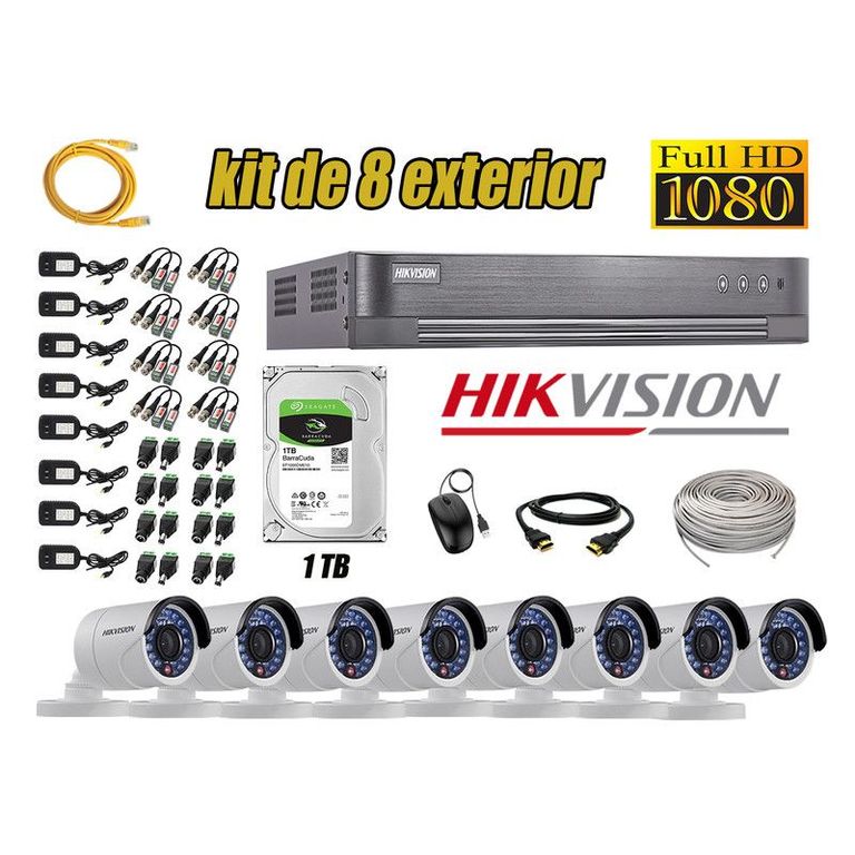 CÁMARAS SEGURIDAD EXTERIOR KIT 8 FULL HD 1080P + DISCO 1TB