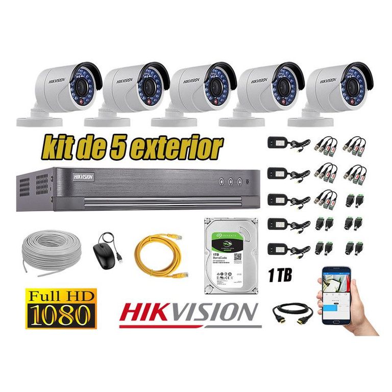 CÁMARAS SEGURIDAD EXTERIOR KIT 5 FULL HD 1080P + DISCO 1TB