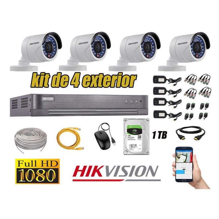 CÁMARAS SEGURIDAD EXTERIOR KIT 4 FULL HD 1080P + DISCO 1TB
