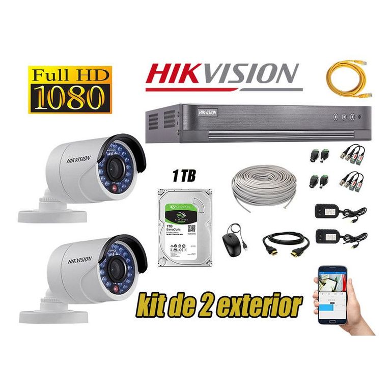 CÁMARAS SEGURIDAD EXTERIOR KIT 2 FULL HD 1080P + DISCO 1TB