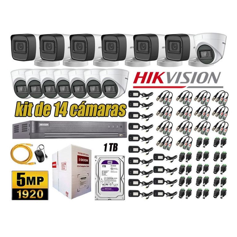 CÁMARAS SEGURIDAD KIT 14 5MP + DISCO 1TB COMPLETO HDMI