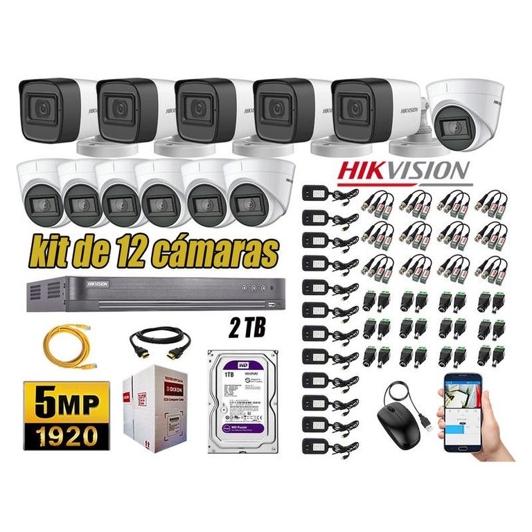 CÁMARAS SEGURIDAD KIT 12 5MP + DISCO 2TB COMPLETO HDMI