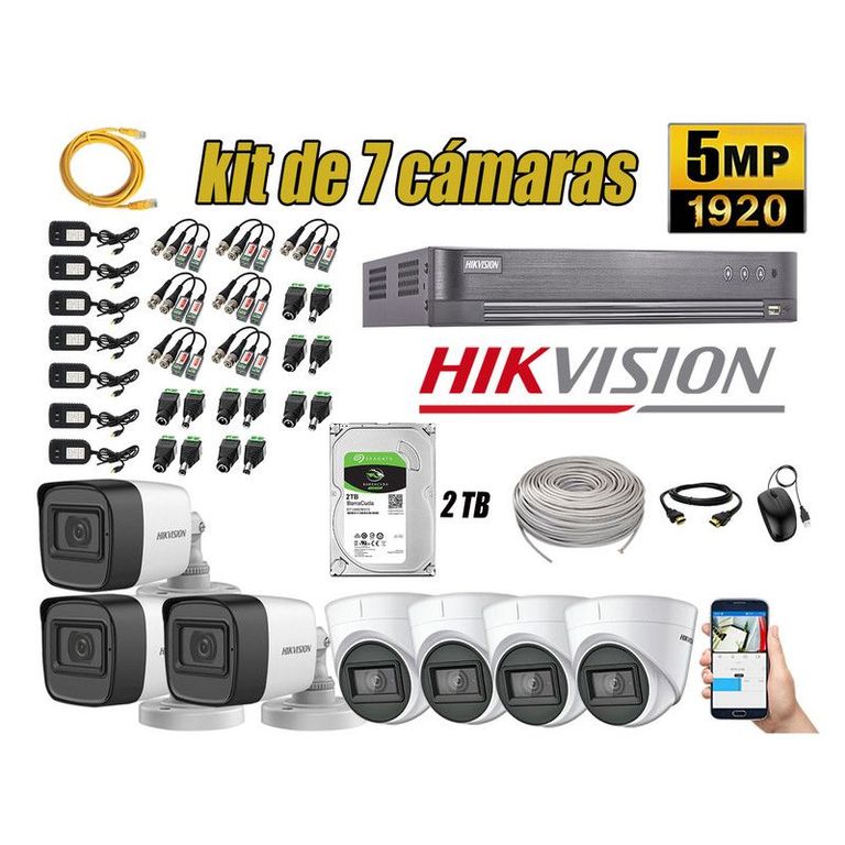 CÁMARAS SEGURIDAD KIT 7 5MP + DISCO 2TB COMPLETO HDMI